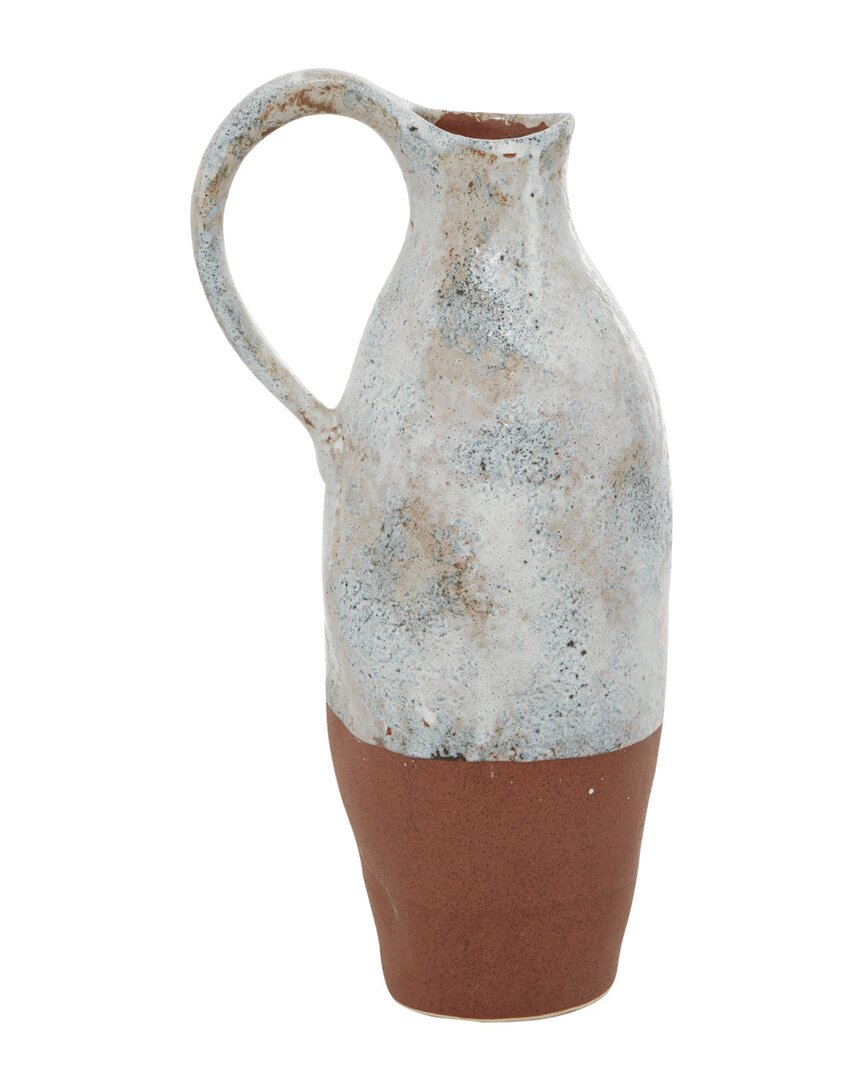 Peyton Lane White Ceramic Handmade Vase With Terracotta Accents In White