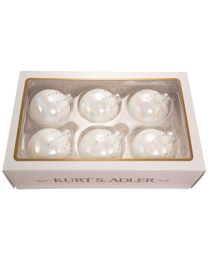 Shop Kurt Adler 6pc 80mm Glass Pearl Decorated Ball Christmas Ornaments In Multicolor