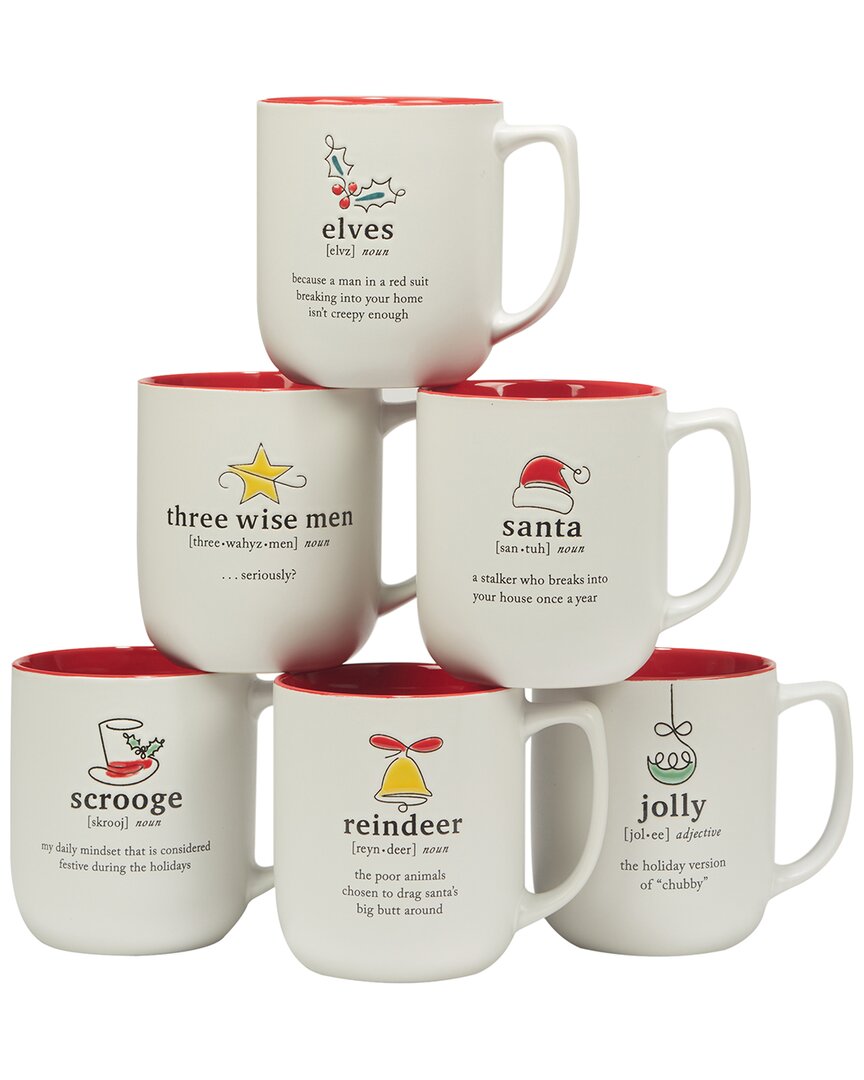Certified International Christmas Fun Sayings 16 oz Mugs Set Of 6