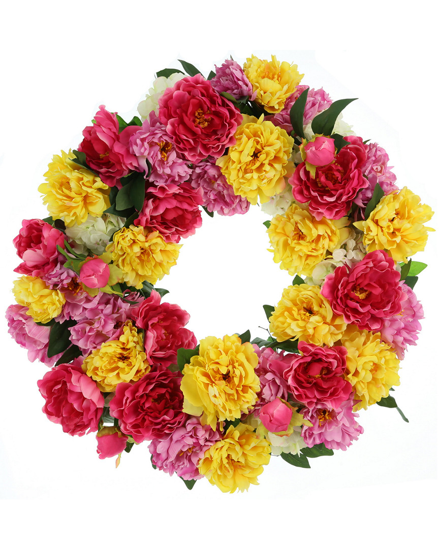 Creative Displays 28in Yellow, Magenta And Pink Peony Wreath In Multicolor