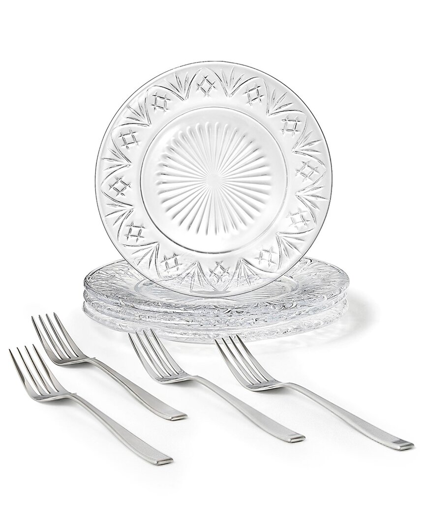 Godinger Set Of 8 Dublin Crystal Dessert Plates & Forks