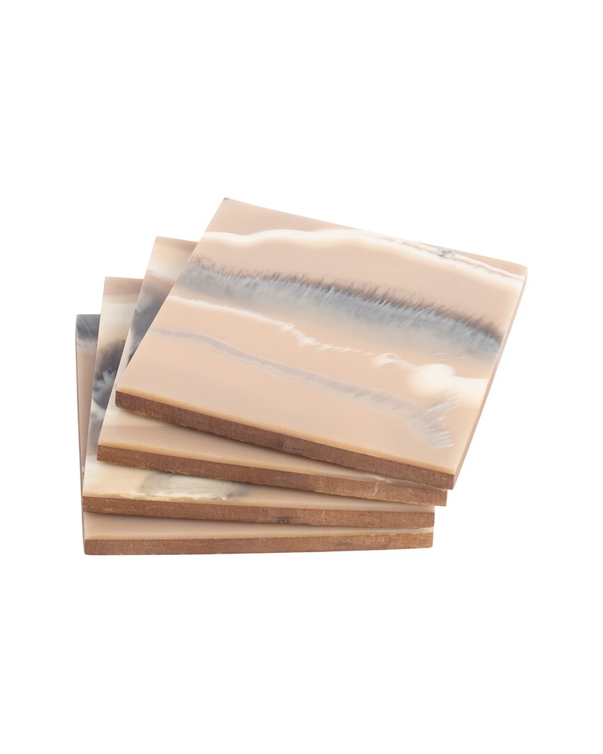 Home Essentials Set Of 4 4insq Champagne Resin Coasters In Tan