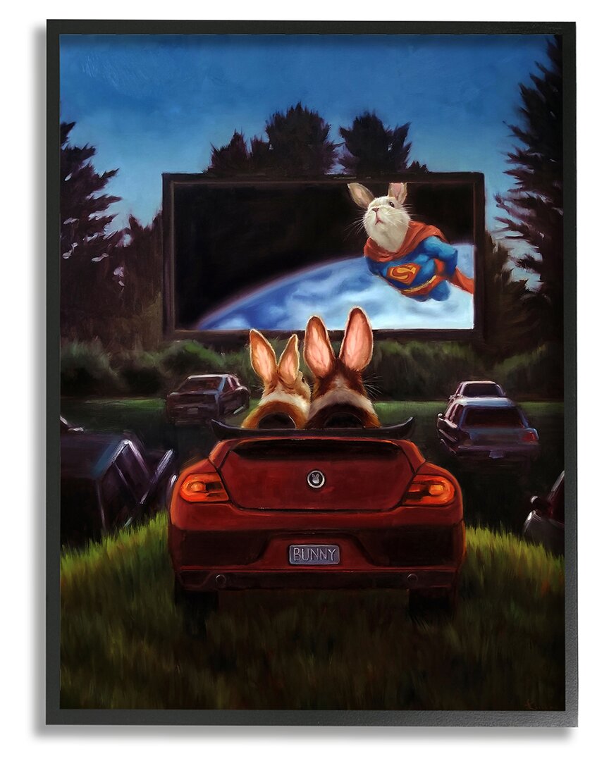 Stupell Romantic Bunny Movie Drive-in Framed Giclee Wall Art By Lucia Heffernan