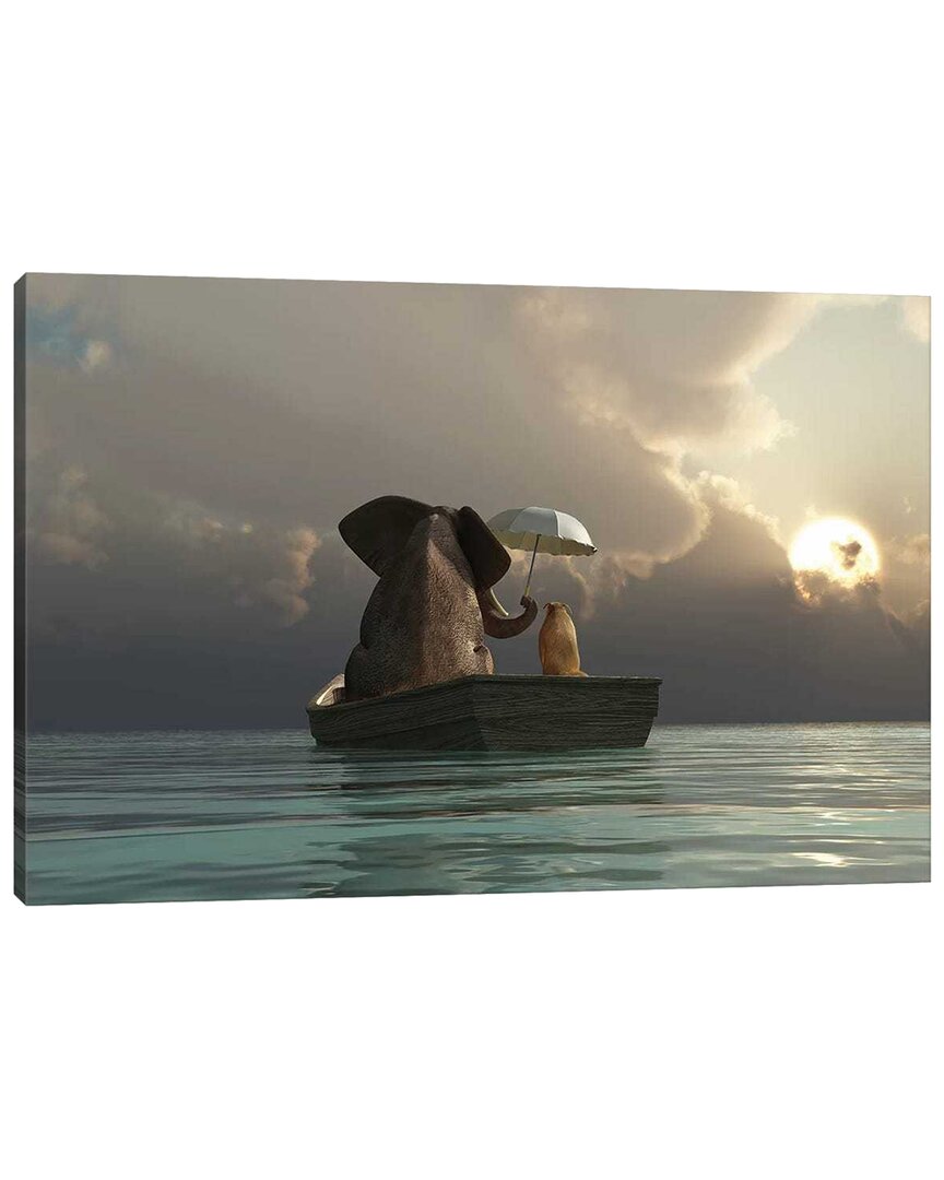 Shop Icanvas Elephant And Dog Are Floating In A Boat By Mike Kiev Wall Art