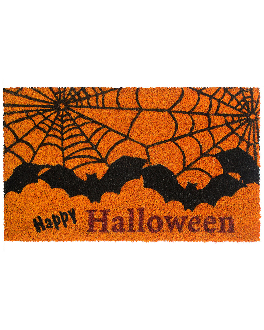 Master Weave Happy Halloween Bat Doormat In Orange