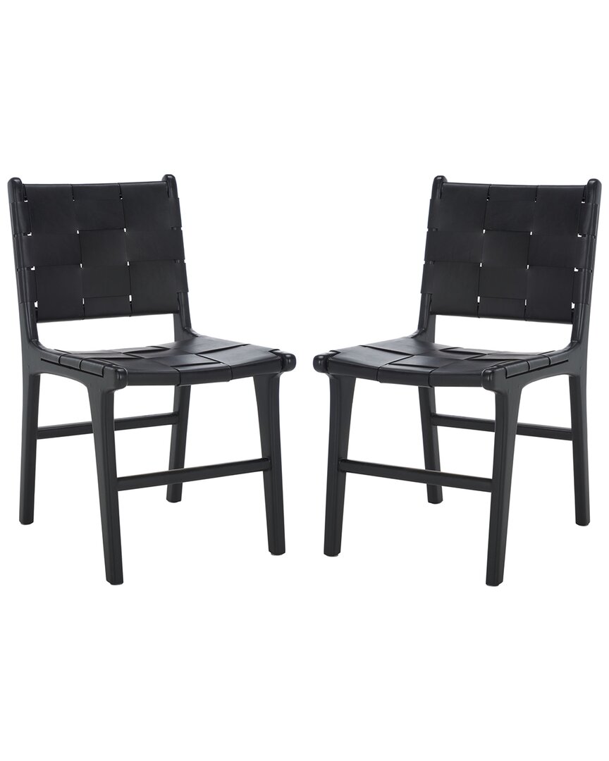 Safavieh Couture Cassaphina Woven Leather Dining Chair In Black
