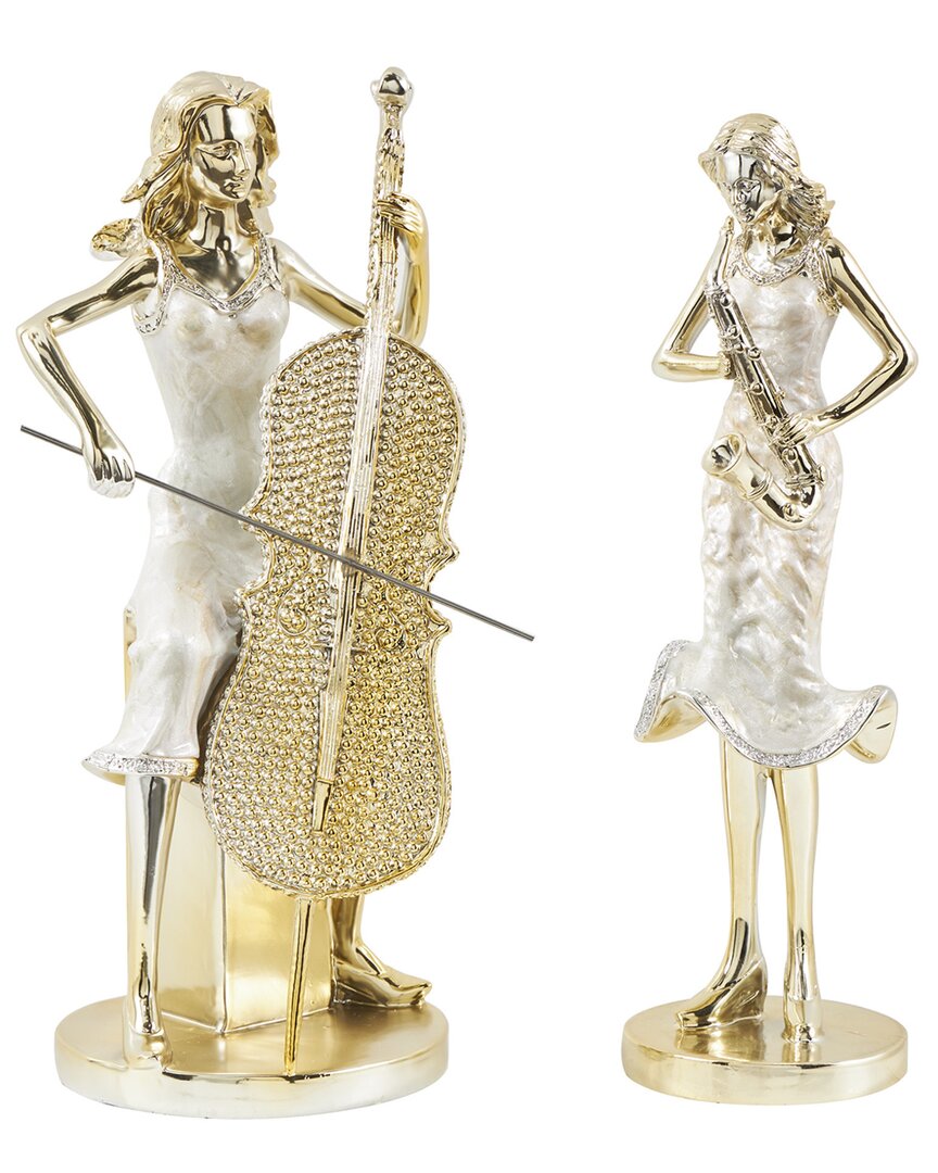 Peyton Lane Set Of 2 Musician Gold Resin Women Sculpture With Cream Pearlized  Dresses And Crystal I In Gold