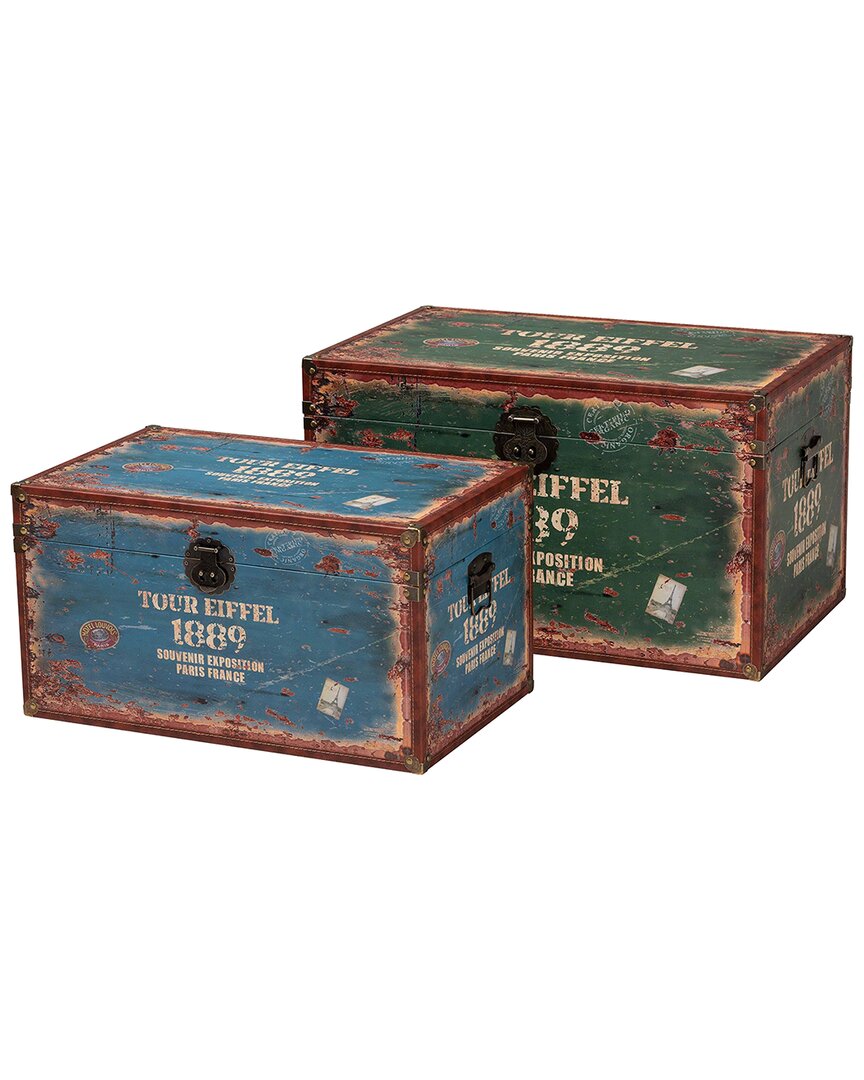 Baxton Studio Sabeen Vintage Parisian Faux Leather And Wood 2-piece Storage Trunk Set