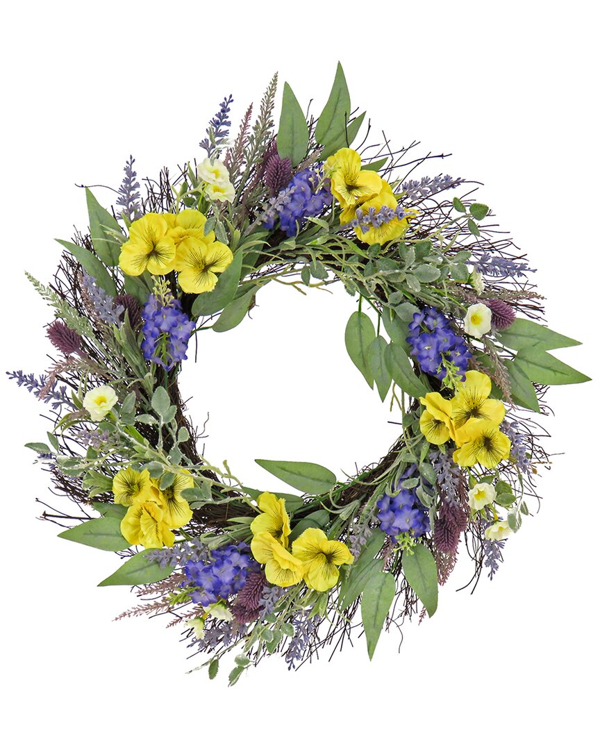 National Tree Company 22in Pansy And Lavender Wreath In Yellow
