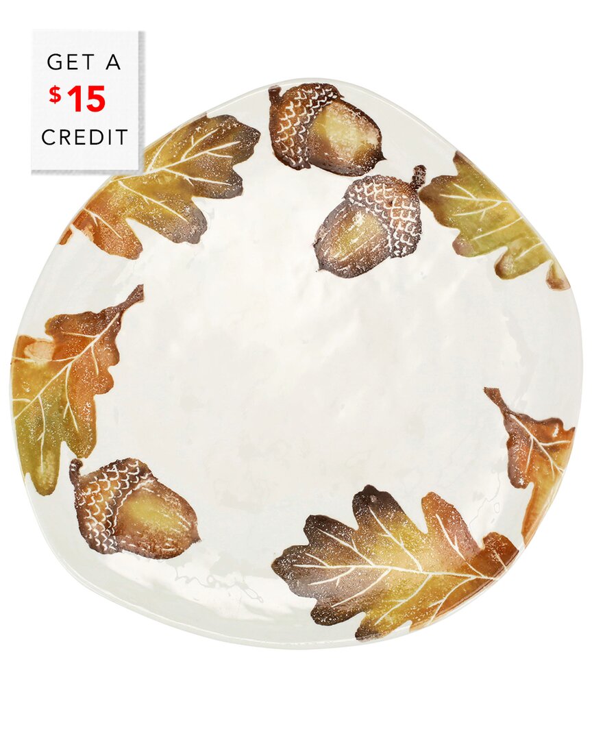 Shop Vietri Autunno Acorns & White Oak Leaves Oblong Platter With $14.6 Credit In Brown