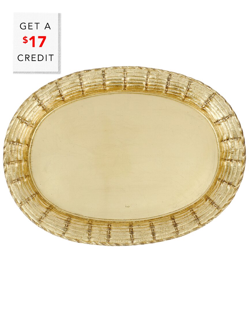 Vietri Florentine Wooden Accessories Gold Basketweave Large Oval Tray In Gold