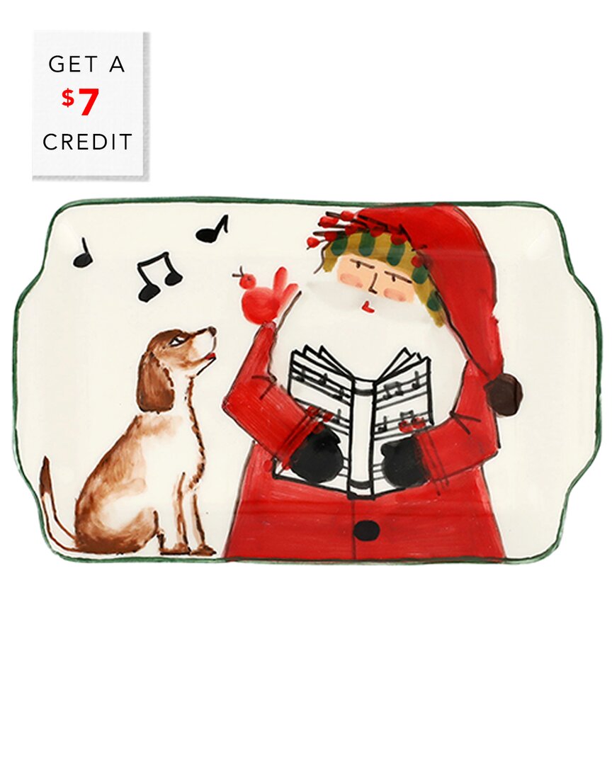 Vietri Old St. Nick Rectangular Plate - Naughty Or Nice In Red