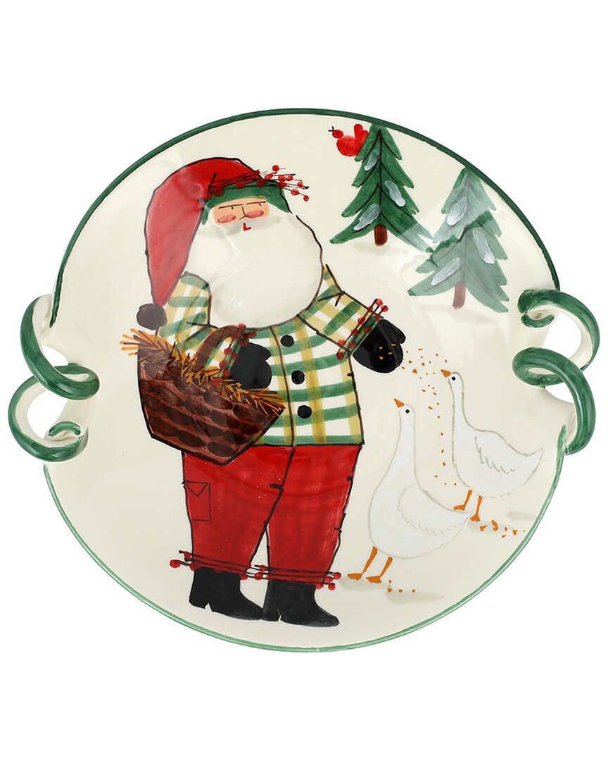 VIETRI VIETRI OLD ST. NICK HANDLED SCALLOP BOWL WITH GEESE