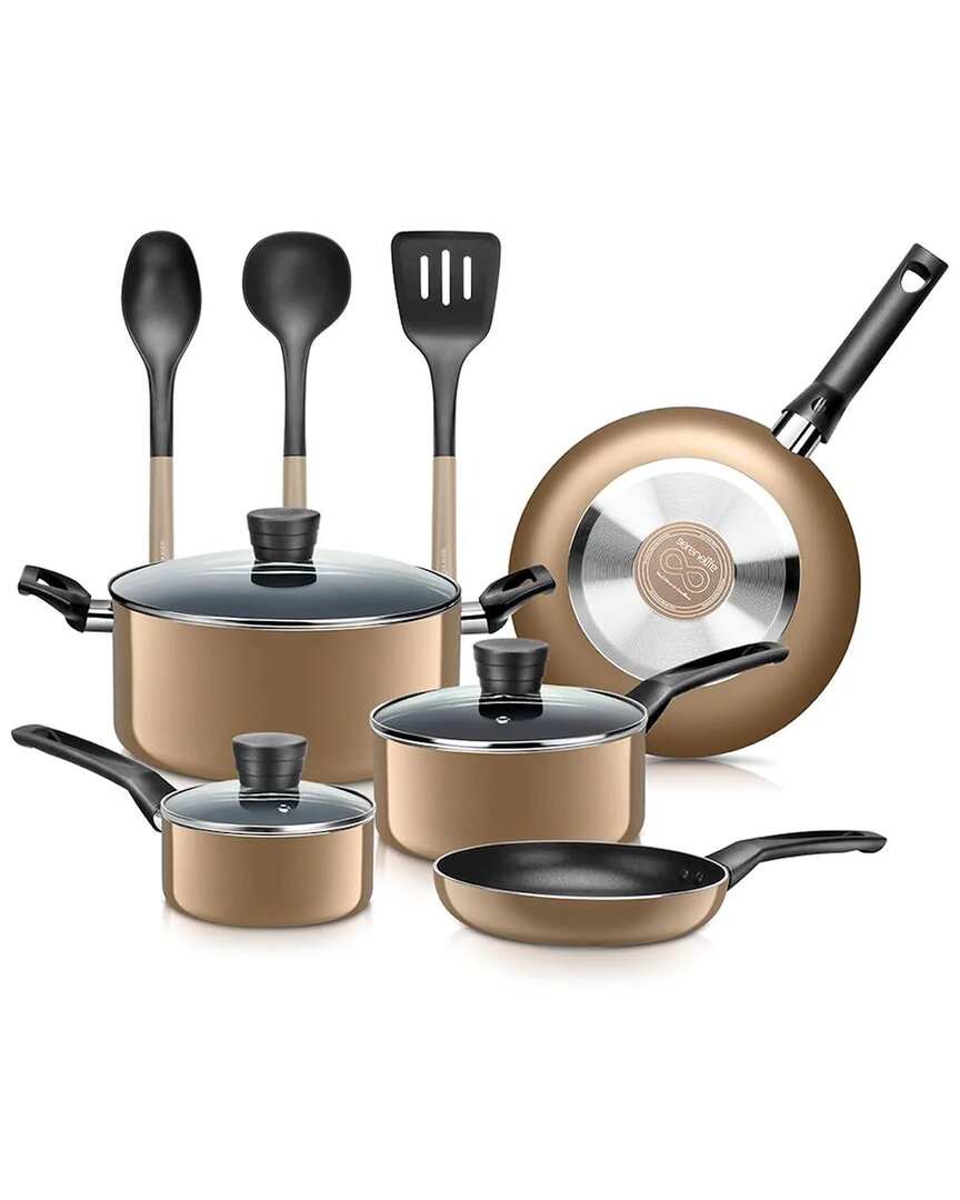 Serenelife 11pc Gold Cookware Set