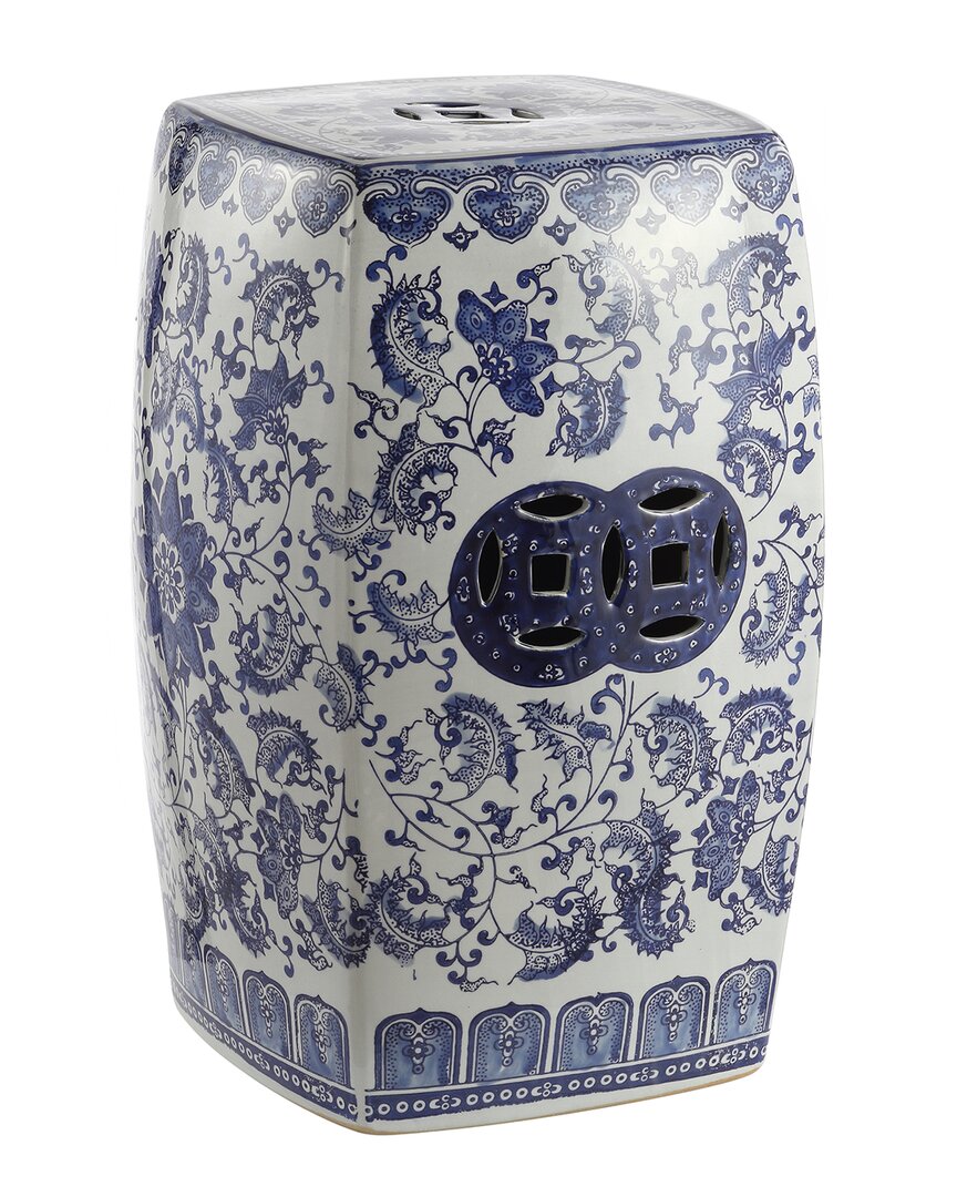 Jonathan Y Designs Jonathan Y Floral Vine 18.5in Chinoiserie Ceramice Square Garden Stool In Blue