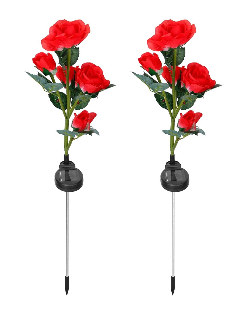Shop Fresh Fab Finds 2pc Solar Powered Lights Outdoor Rose Flower In Red