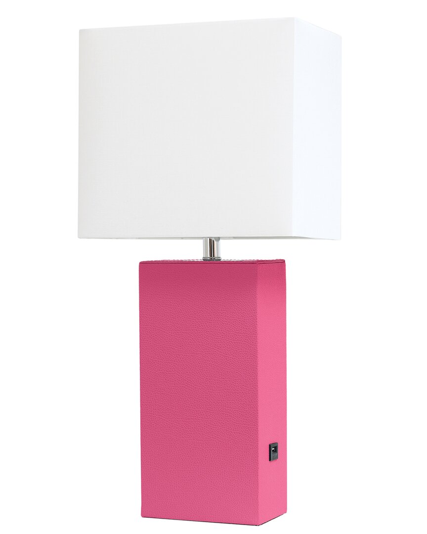 Lalia Home Laila Home Modern Leather Table Lamp With Usb And White Fabric Shade In Pink