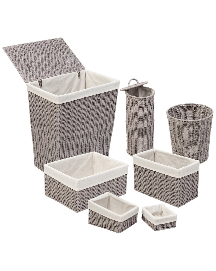 Honey-can-do 7pctwisted Paper Rope Woven Bathroom Storage Basket Set In Grey