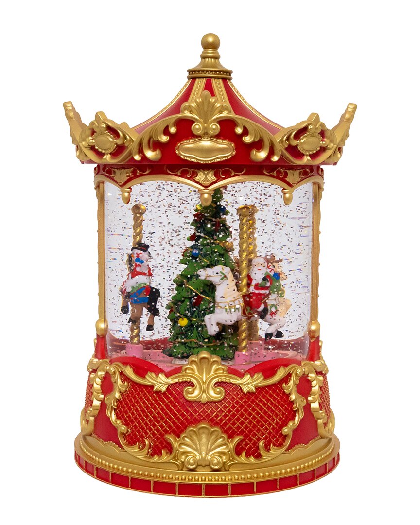 Kurt Adler 8.5in Battery Operated Lighted Usb Carousel & Swirling Glitter  Lantern In Red