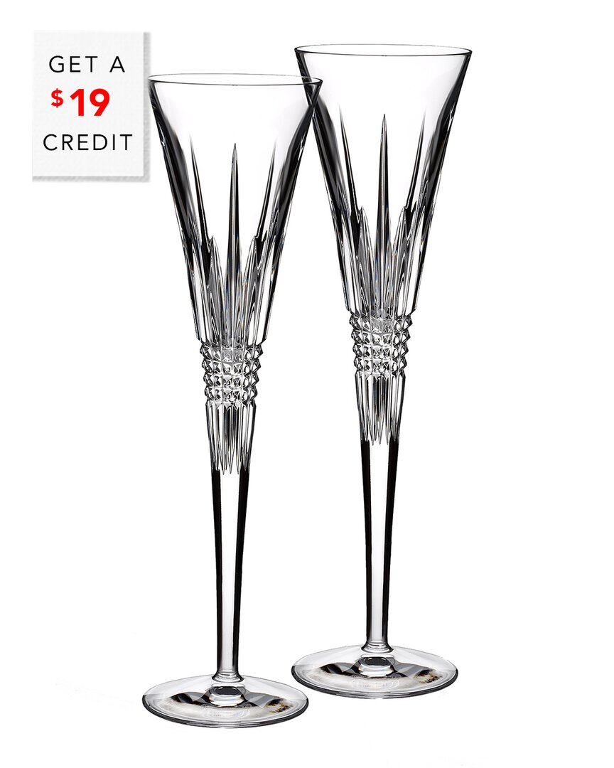 Waterford Lismore Set Of 2 Diamond Toasting Flutes With $19 Credit