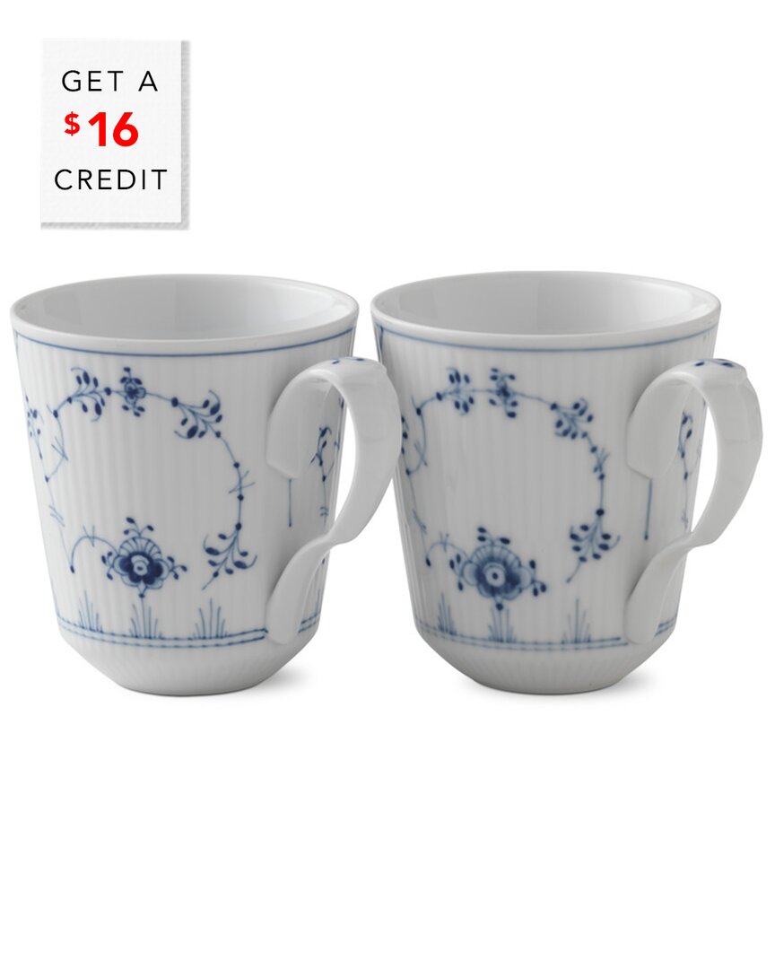 Royal Copenhagen Blue Fluted Set Of 2 Plain Mugs With $16 Credit