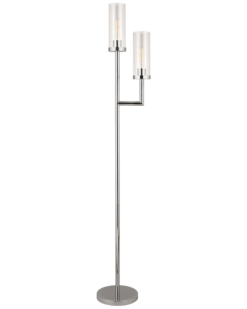 Abraham + Ivy Basso Polished Nickel Torchiere Floor Lamp With Clear Glass Shades In Silver