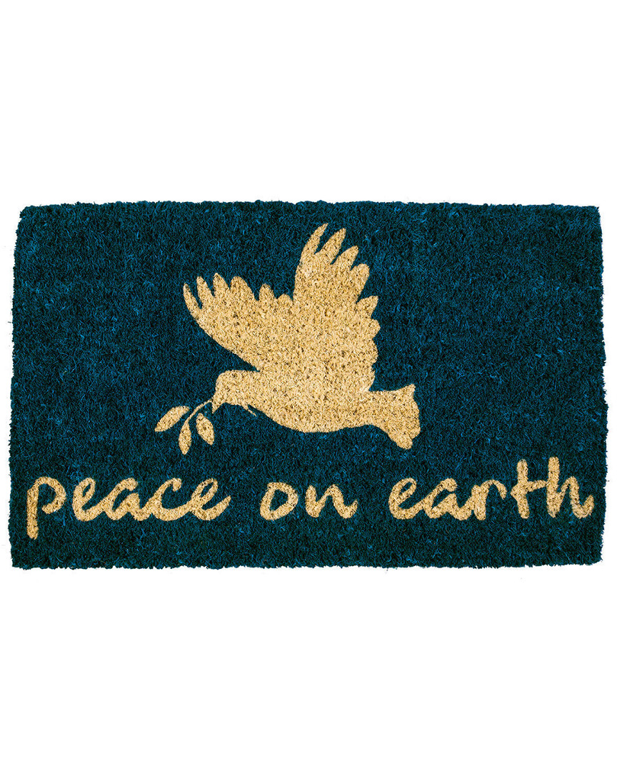 Entryways Peace On Earth Handwoven Coconut Fiber Doormat Holiday Doormat Rug In Blue
