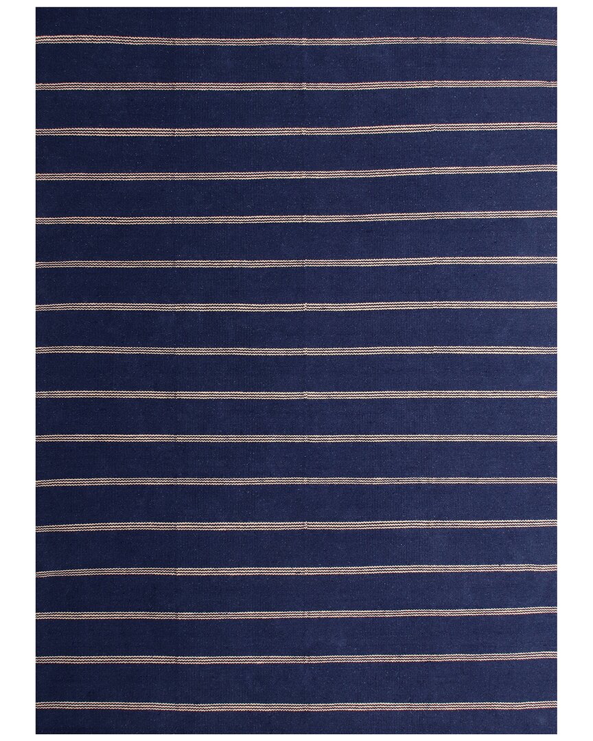 Lr Home Hipolyta Navy Striped Handwoven Jute Area Rug In Blue