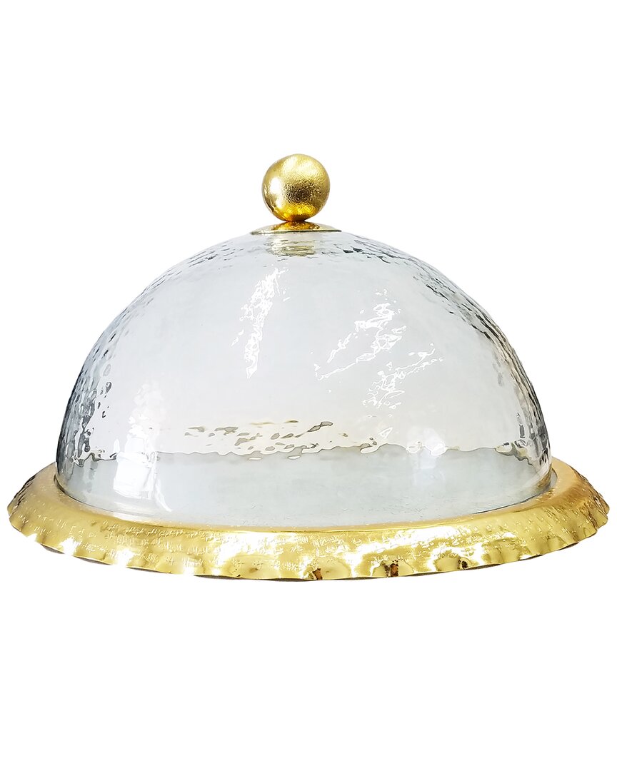 Alice Pazkus Glass Cake Dome Plate With Gold Border