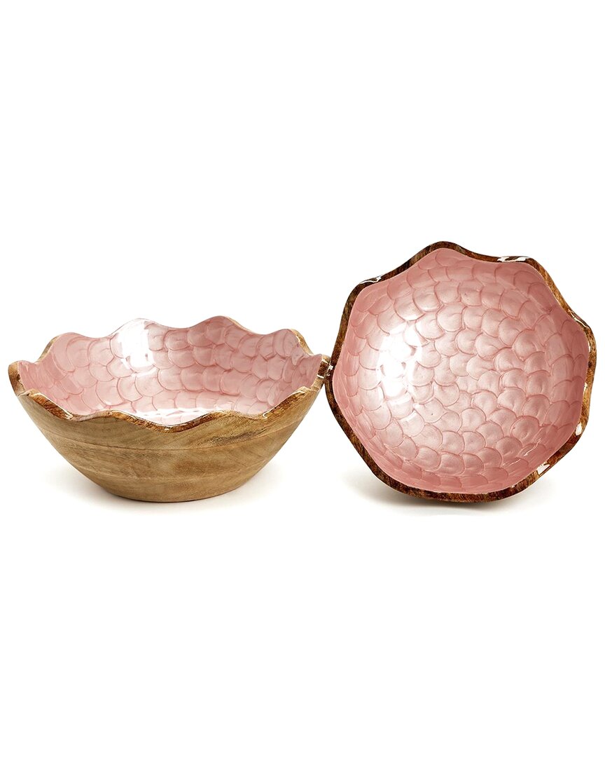 Two's Company Set Of 2 Shimmering Rose Hand-crafted Scalloped Edge In Pink