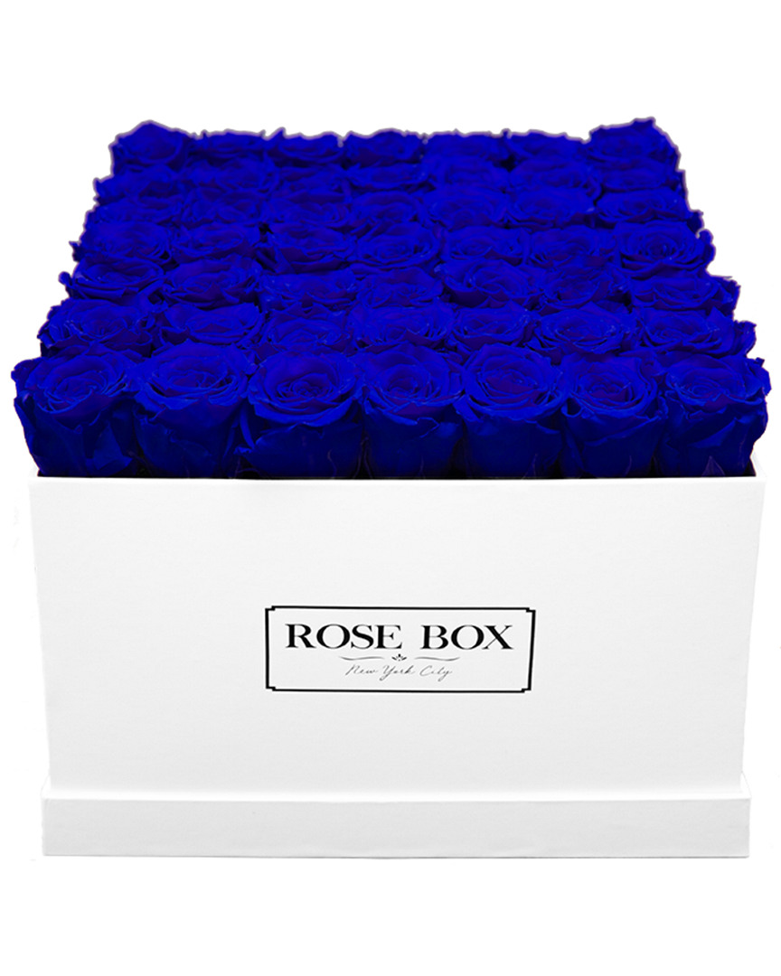 Rose Box Nyc Large White Square Box With Night Blue Roses