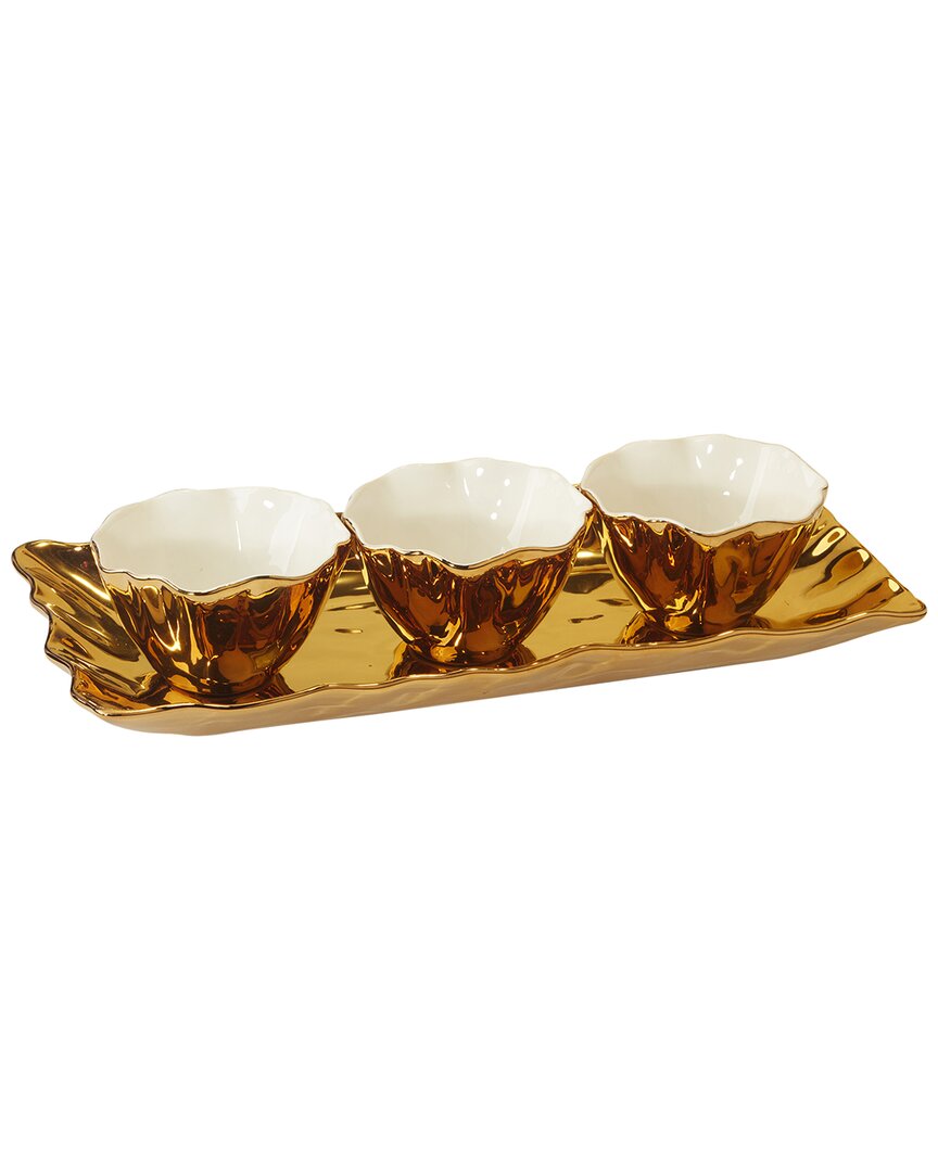 Certified International Gold-silver Tone Coast 4 Piece Set Tray And Condiment Bowls