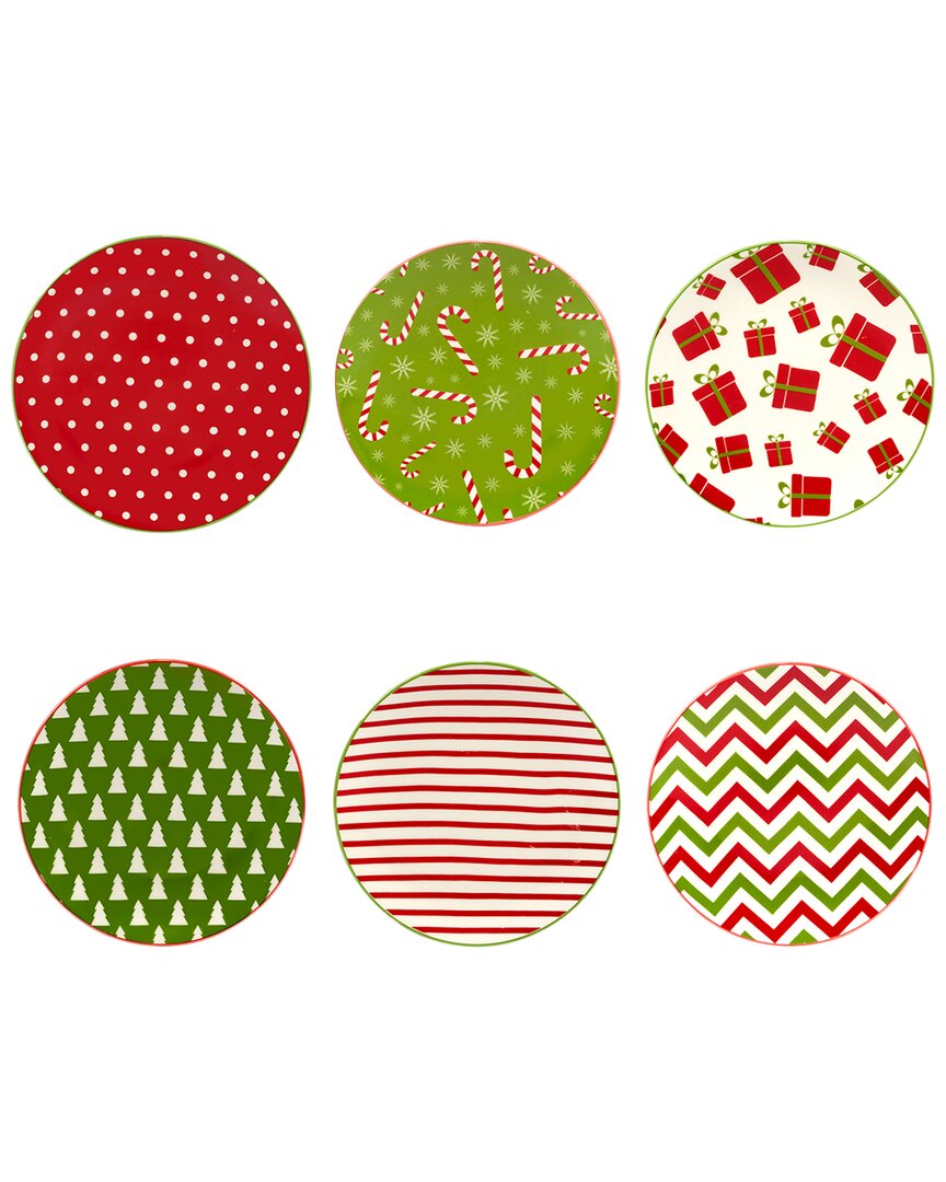 Certified International Holiday Fun 6" Canape Plates Set Of 6, Service For 6