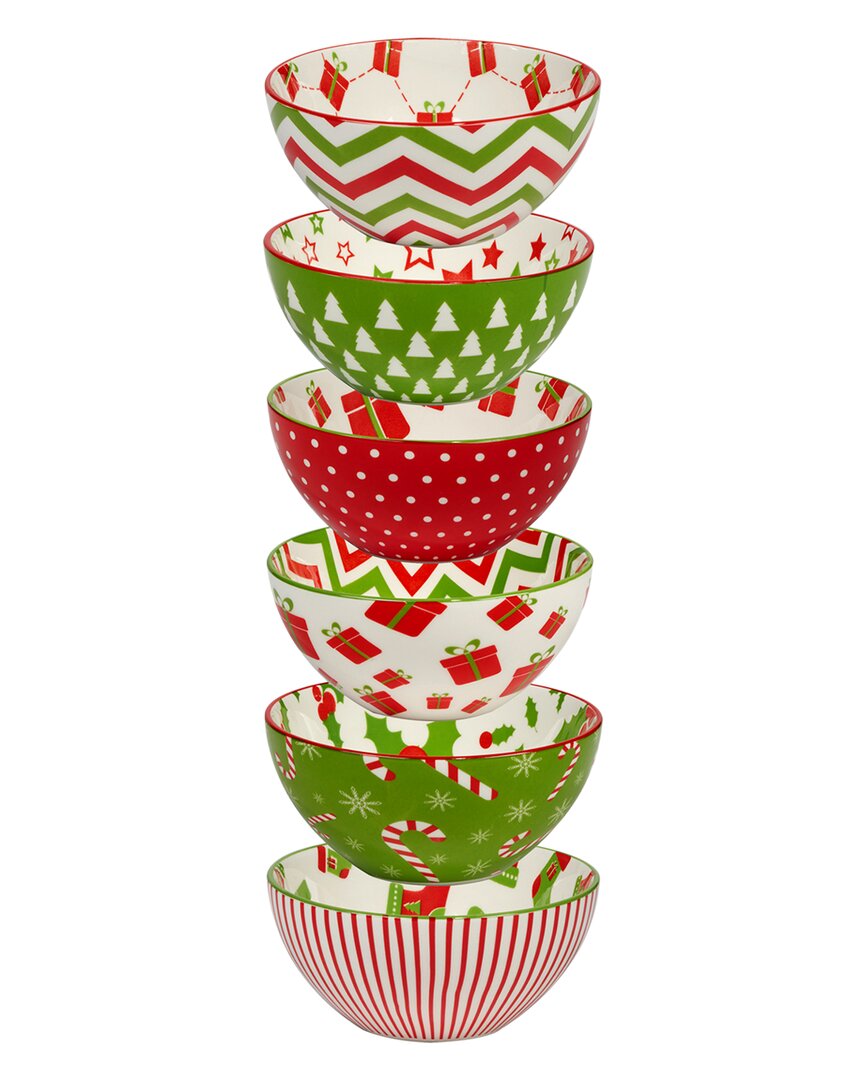 Certified International Holiday Fun 13 oz All Purpose Bowls Set Of 6, Service For 6