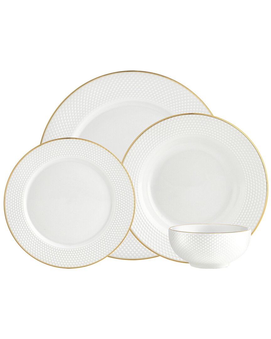 Godinger Pique Gold 16pc Dinnerware Set In White