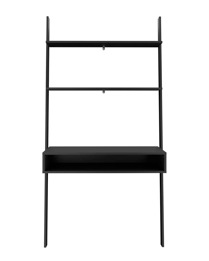 Manhattan Comfort Cooper Ladder Desk With 2 Floating Shelves In Black