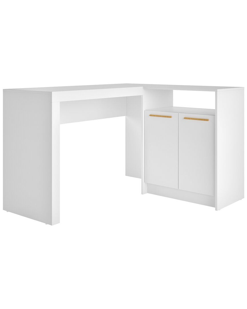 Manhattan Comfort Kalmar L-shaped Desk With Cabinet In White