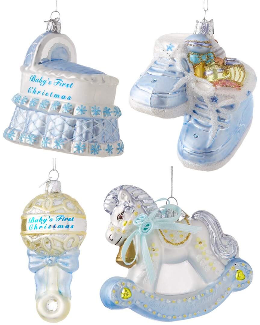 Kurt Adler Set Of 4 Noble Gems Glass Baby Boy Ornaments
