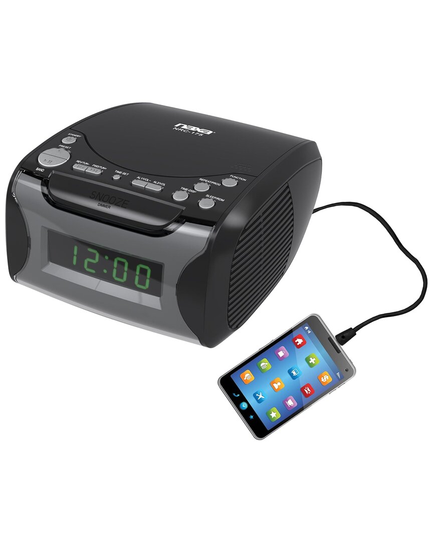 Naxa Dual Alarm Clock Radio With Cd Player And Usb Charge Port In Black