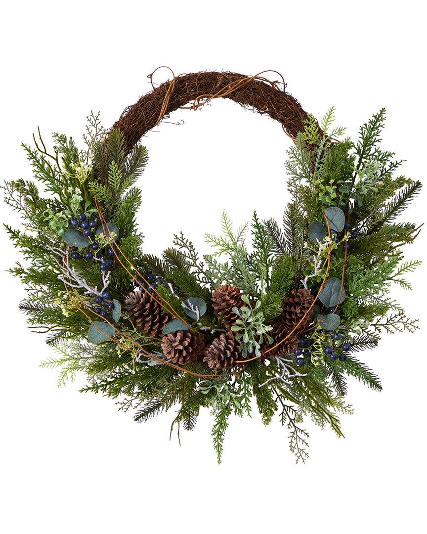 Nearly Natural 30ft Pine And Pinecone Artificial Christmas Wreath On Twig Ring In Green