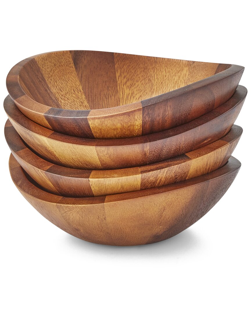 Nambe Nambé Braid Wood Salad Bowls (set Of 4) In Brown