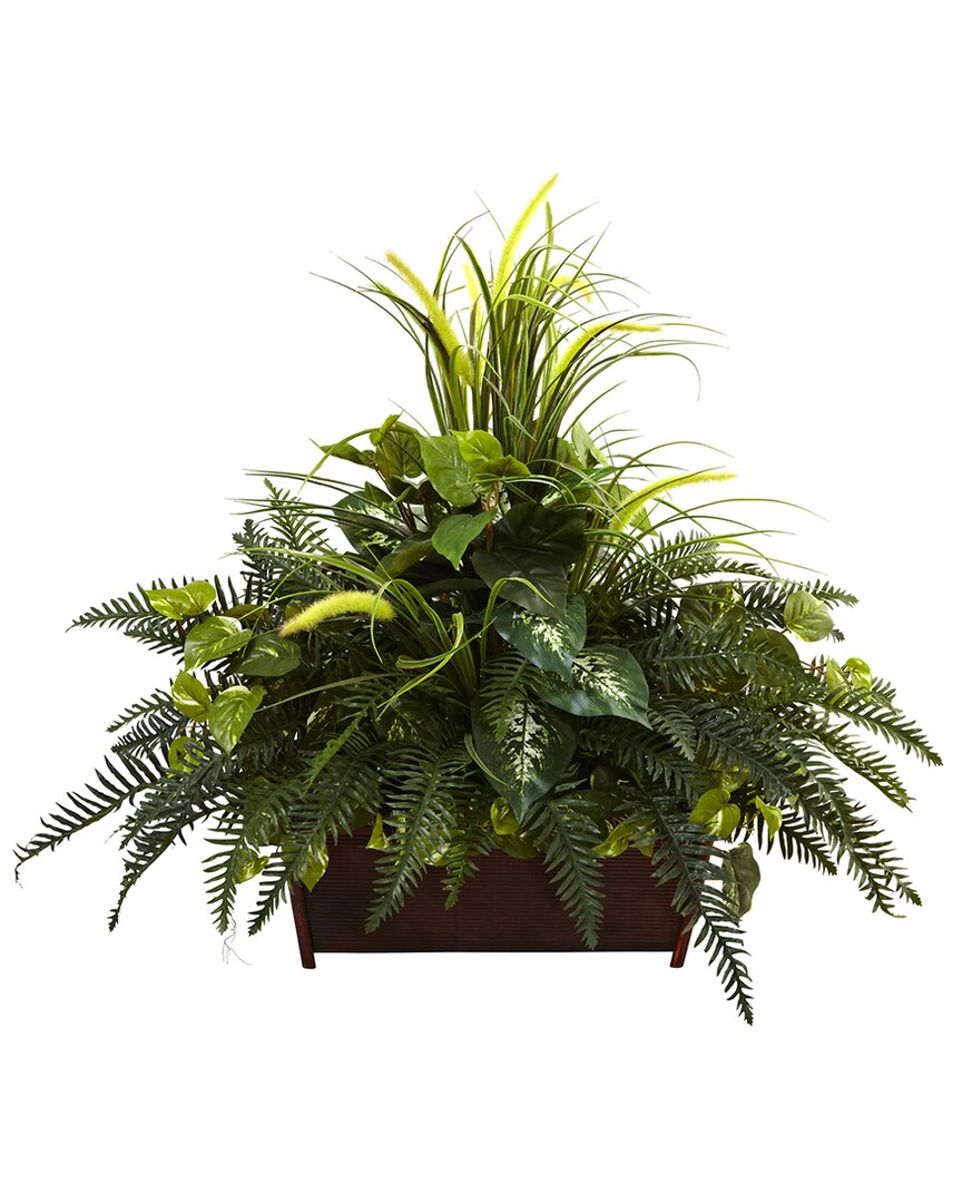 NEARLY NATURAL NEARLY NATURAL MIXED GRASS & RIVER FERN WITH WOOD PLANTER 