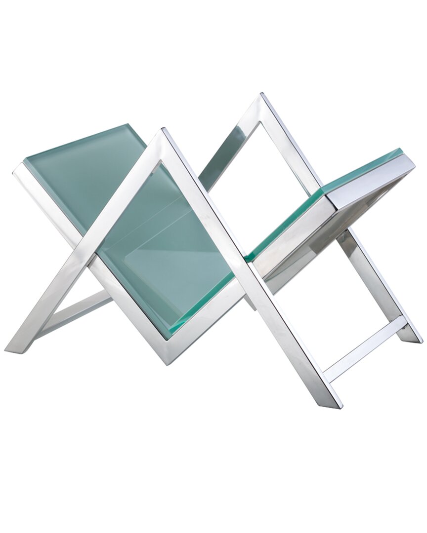 Pasargad Home Luxe Collection Glass/steel Magazine Holder In White