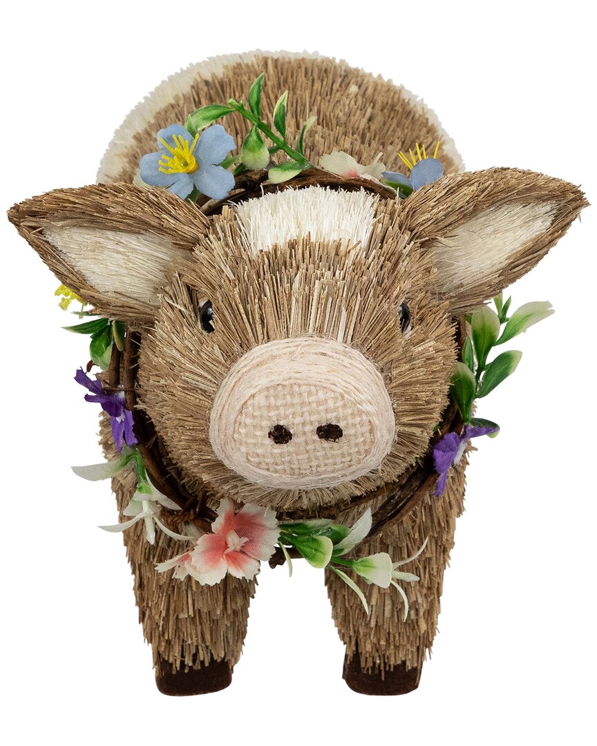 Northlight Piglet With Floral Wreath Figurine In Beige