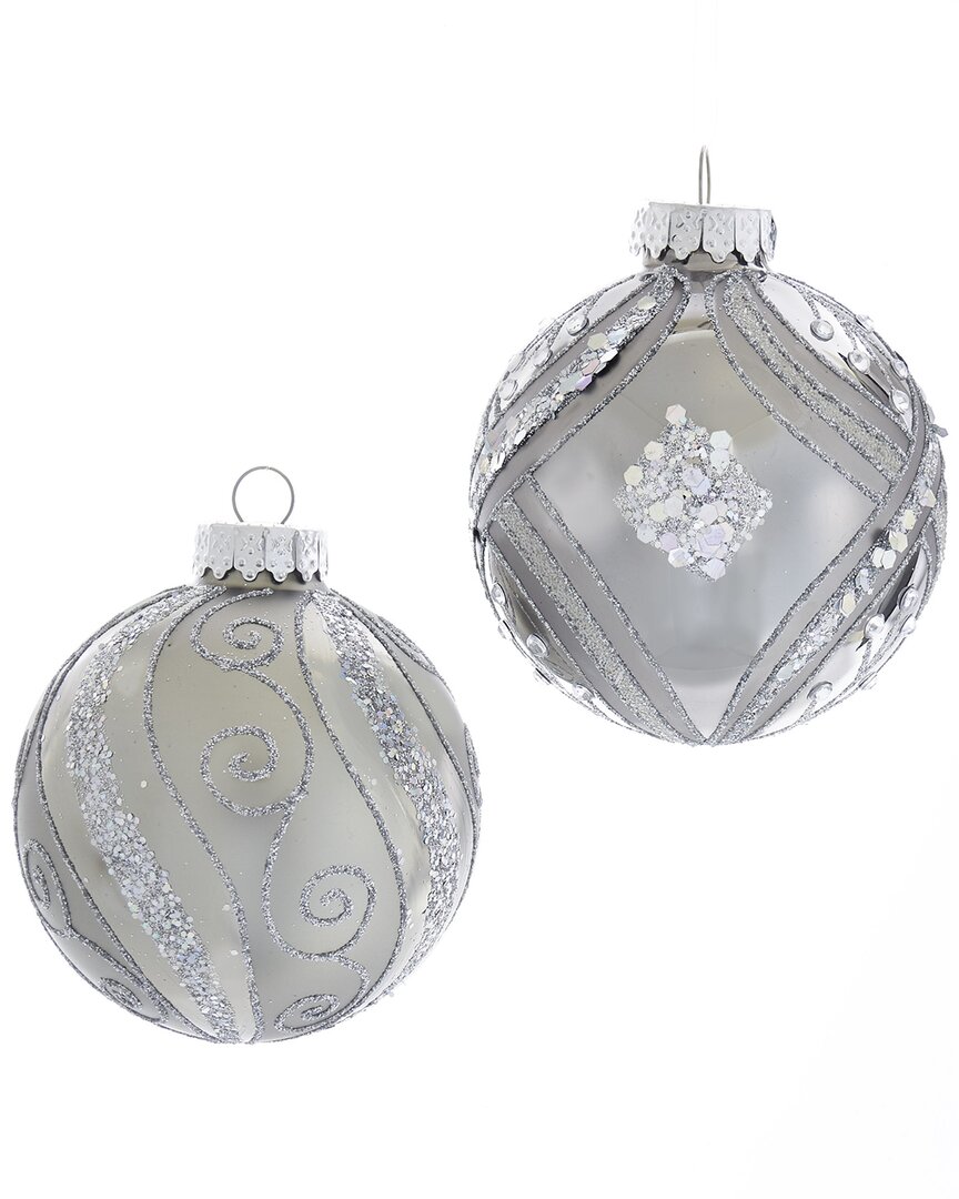 Kurt Adler Set Of 6 Silver Ball Ornaments