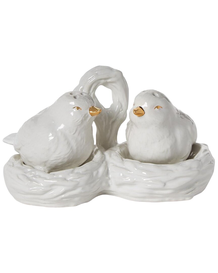 Two's Company Set Of 2 Birds Salt & Pepper Shakers With Nest Carrier In Gift  Box In White