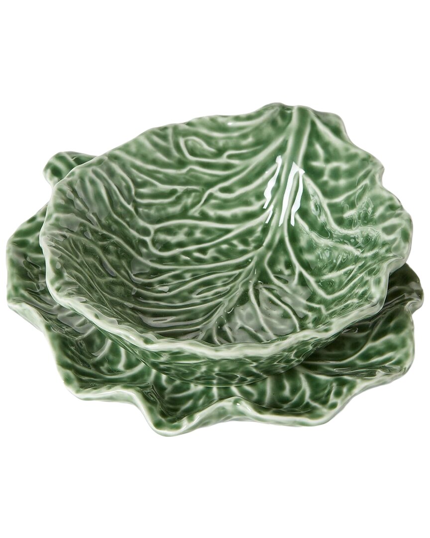 Two's Company Set Of 2 Cruciferous Leaf Textured Bowl & Plate In Green