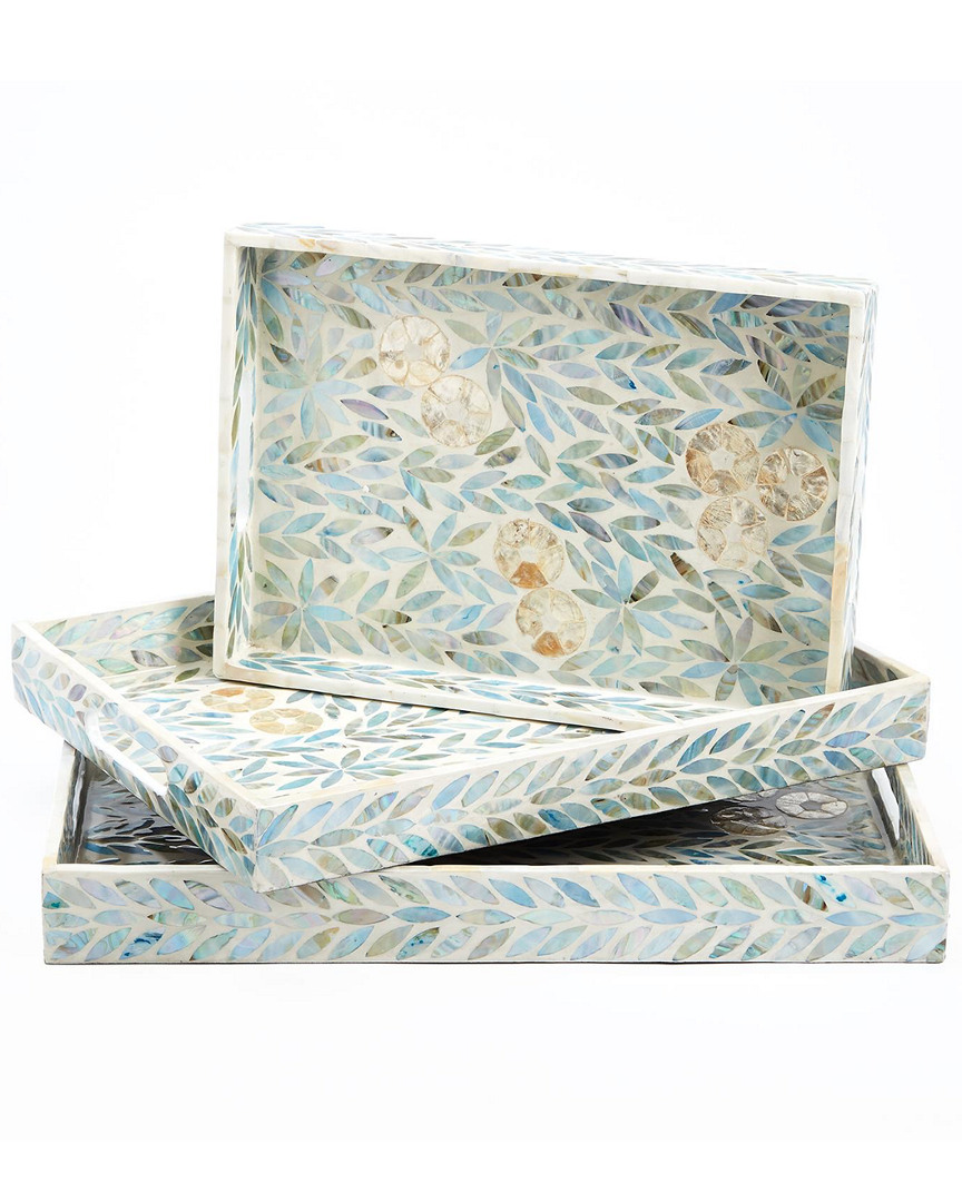 Shop Tozai Home Palawan Flower Set Of 3 Mother-of-pearl Lacquered Trays