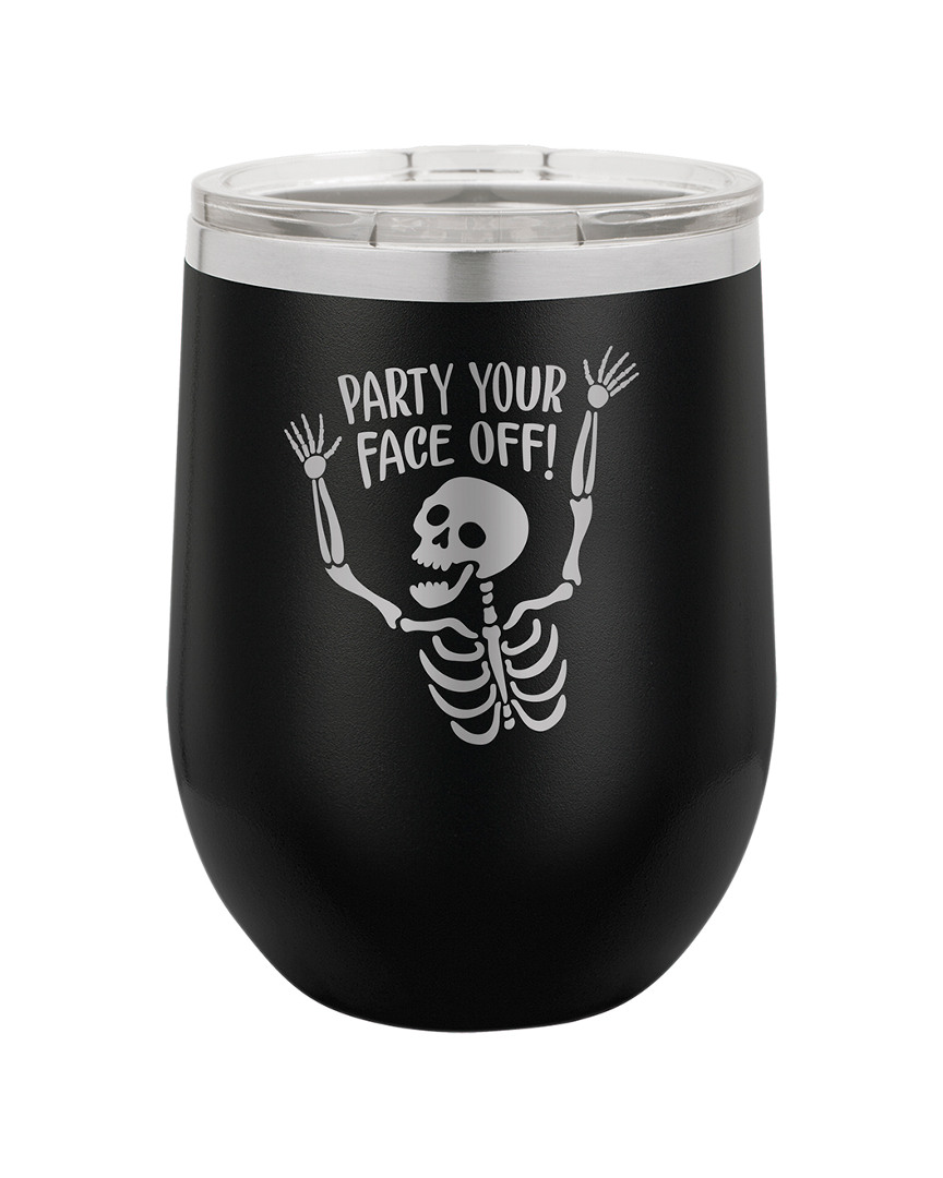 Susquehanna Party Your Face Off. Black Insulated Stemless Tumbler With Lid