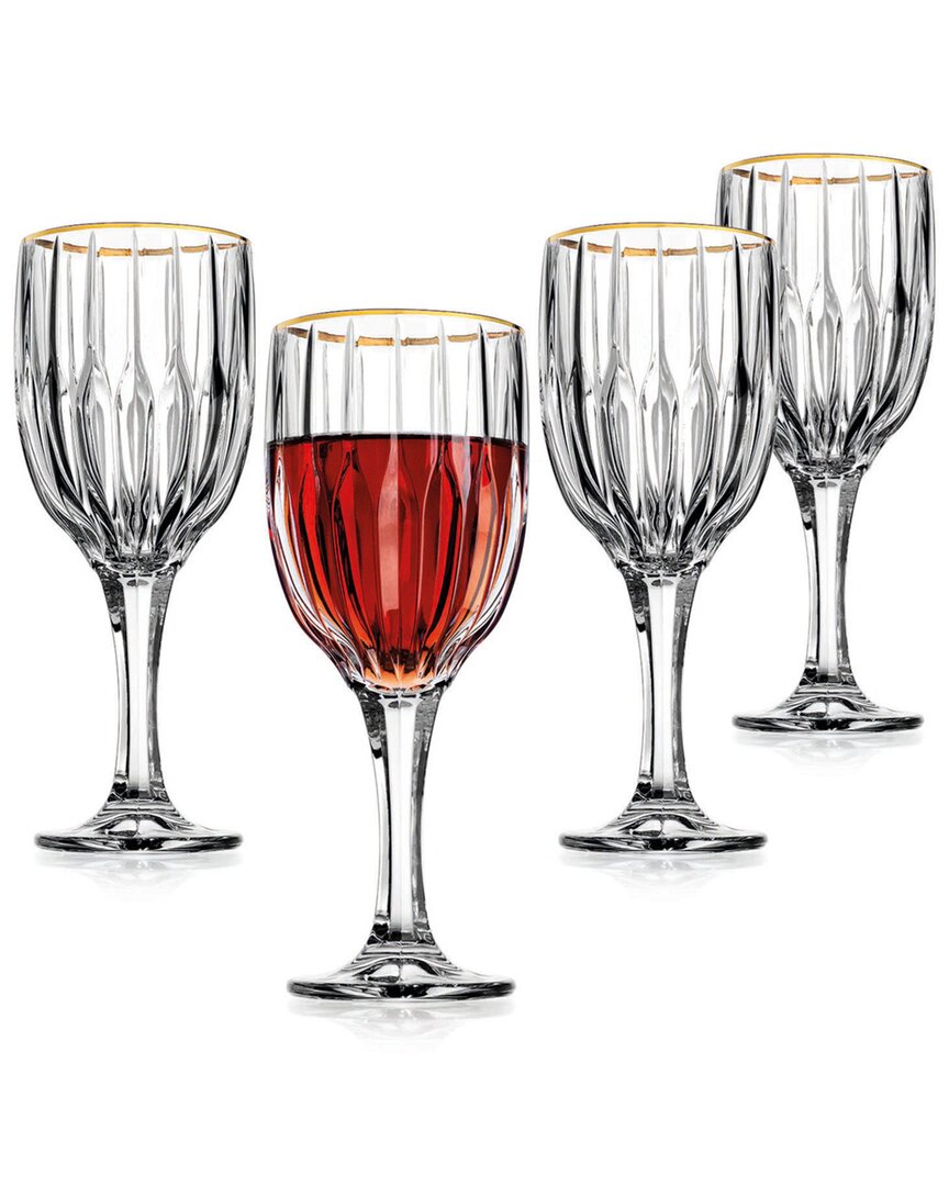 Godinger Pleat Gold Rim Goblet Glasses (set Of 4) In Clear
